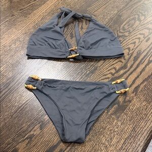 So De Mel Charcoal Bikini with Gold Accents